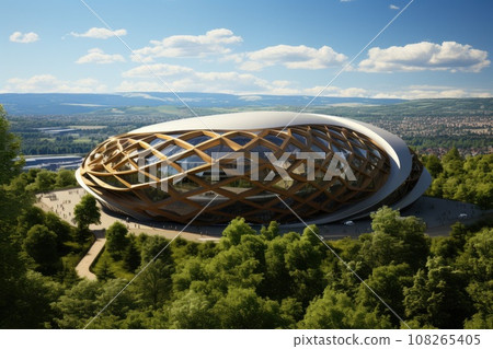 Modern futuristic football stadium in city park 108265405