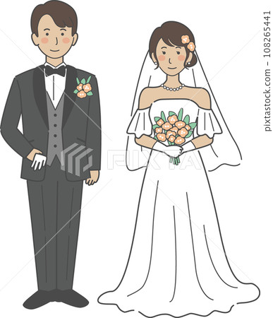 Wedding illustration, bride and groom lined up facing the front Wedding illustration, bride and groom lined up facing the front 108265441
