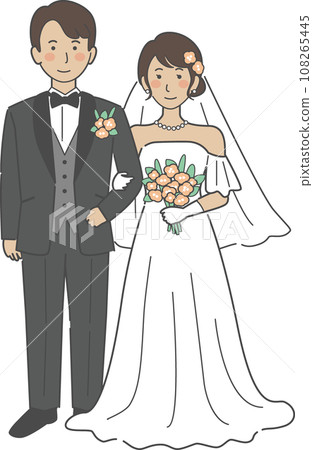 婚禮插圖,新娘和新郎面向前方,雙臂交叉 婚禮插圖,新娘和新郎面向前方,雙臂交叉 108265445