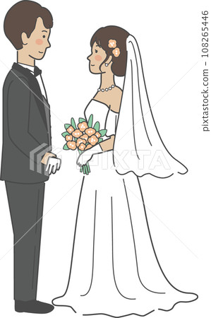 婚禮插畫，新娘和新郎面對面 108265446