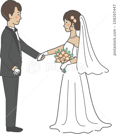 婚禮插畫,新娘和新郎面對面,手牽手 婚禮插畫,新娘和新郎面對面,手牽手 108265447