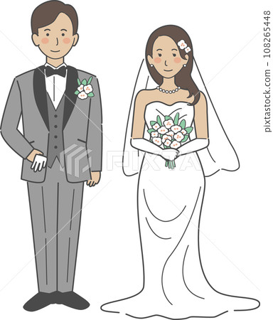 婚禮插畫,新娘新郎面向前方排列 婚禮插畫,新娘新郎面向前方排列 108265448