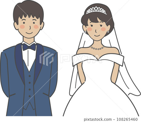 婚禮插畫，新娘和新郎手牽手 108265460