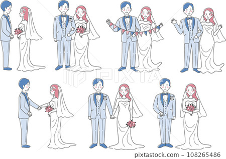 Wedding dress, tuxedo, bride and groom, whole body, wedding illustration variation set 108265486
