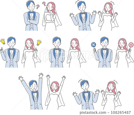 婚禮插畫,上半身新娘和新郎,臉部表情變化集 婚禮插畫,上半身新娘和新郎,臉部表情變化集 108265487