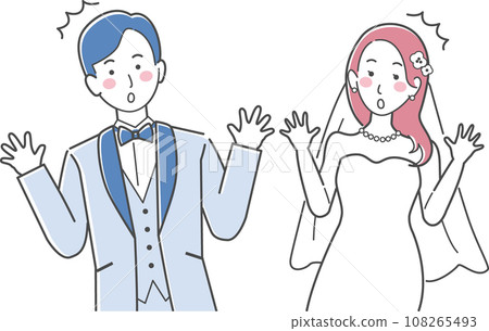 婚禮插畫,婚禮,驚訝的新娘和新郎張開雙臂 婚禮插畫,婚禮,驚訝的新娘和新郎張開雙臂 108265493