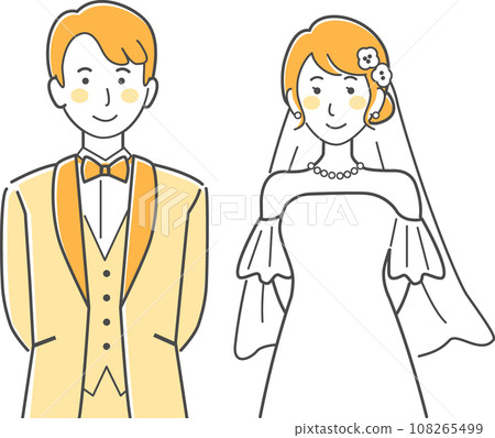 婚禮插畫，新娘和新郎手牽手 108265499