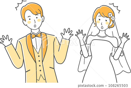 婚禮插畫，婚禮，驚訝的新娘和新郎張開雙臂 108265503