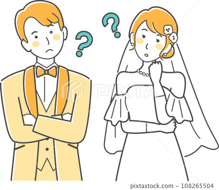 婚禮插畫，婚禮，新娘和新郎擔心 108265504