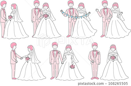 婚紗，燕尾服，新娘和新郎，全身，婚禮插圖變化集 108265505