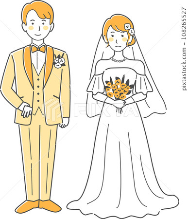 婚禮插畫,新娘新郎面向前方排列 婚禮插畫,新娘新郎面向前方排列 108265527