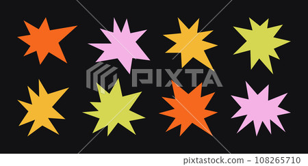 Abstract Retro Stars Shapes and Funky Groovy Sparks Forms. Vector Geometric Elements in Cartoon 90s Style 108265710