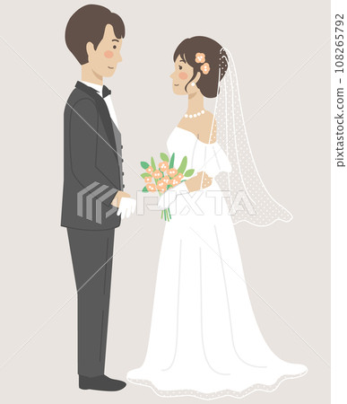 婚禮插畫，新娘和新郎面對面 108265792