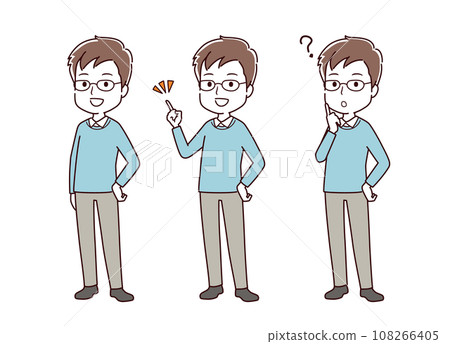 Illustrations of men in plain clothes in various poses 108266405
