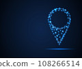 Wireframe map pin location line and dots abstract blue vector icon. 108266514