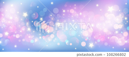 Purple unicorn background. Pastel watercolor sky with glitter stars and bokeh. Fantasy galaxy with holographic texture. Magic marble space. Vector 108266802