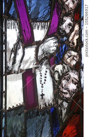 Father Rupert Mayer, detail of stained glass window by Sieger Koder in St. John church in Piflas, Germany Father Rupert Mayer, detail of stained glass window by Sieger Koder in St. John church in Piflas, Germany 108266917