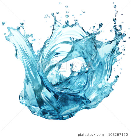 Blue water surface texture splash with bubbles isolated on clear png background and transparent background, AI generative. 108267150