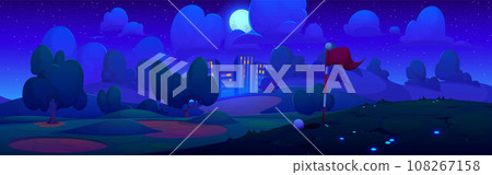 Night grass golf course cartoon background vector Night grass golf course cartoon background vector 108267158
