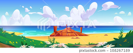 Wooden pier on summer beach 108267189