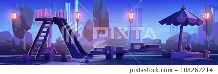 Night children playground park in summer vector Night children playground park in summer vector 108267214