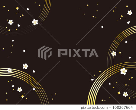 金色水波紋背景插畫素材櫻花金葉散落向量圓日式 108267664