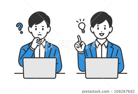 一群商務人士看著電腦並有疑問/提出靈感姿勢[人物矢量插圖] 108267682