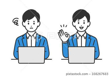 一群商務人士看著電腦,擔心著,擺著 OK 的姿勢【人物矢量圖素材】 一群商務人士看著電腦,擔心著,擺著 OK 的姿勢【人物矢量圖素材】 108267683
