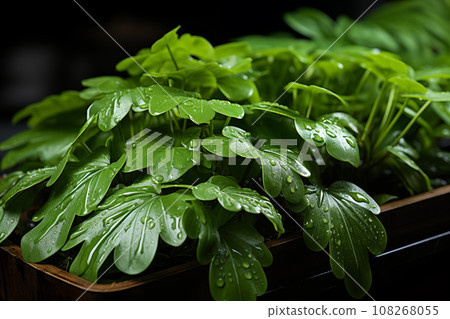 Philodendron in terracotta pot isolated on black background. Philodendron in terracotta pot isolated on black background. 108268055