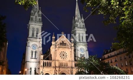 Paris,France,June 2022. Fascinating night shot of the facade of the Church of Saint-Ambroise. Paris,France,June 2022. Fascinating night shot of the facade of the Church of Saint-Ambroise. 108268231