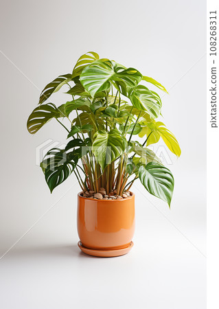 Philodendron in terracotta pot isolated on white background. Philodendron in terracotta pot isolated on white background. 108268311