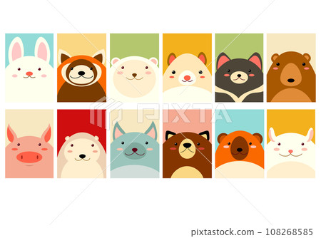 Set of kawaii member icon. Cards with cute cartoon animals. Baby collection of avatars with rabbit, bear, dog, red panda, gopher, pig. Vector illustration EPS8 108268585