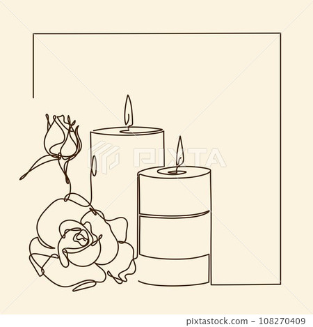Continuous one line drawing of wax candles with flowers. Minimalist black linear sketch isolated on light background. Holiday card. Continuous one line drawing of wax candles with flowers. Minimalist black linear sketch isolated on light background. Holiday card. 108270409