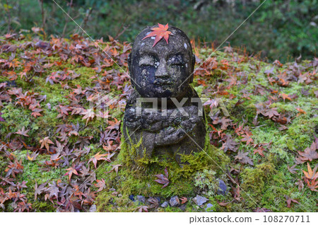 A small Jizo statue at Ohara Sanzen-in Temple in Kyoto City in Nishikiju A small Jizo statue at Ohara Sanzen-in Temple in Kyoto City in Nishikiju 108270711