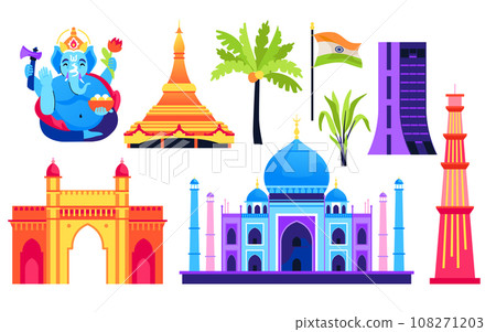 Welcome to India - flat design style objects set 108271203