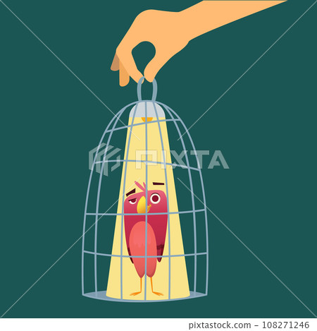 Birds cage. cartoon bird sitting in cage. Vector pictures of prison for bird Birds cage. cartoon bird sitting in cage. Vector pictures of prison for bird 108271246