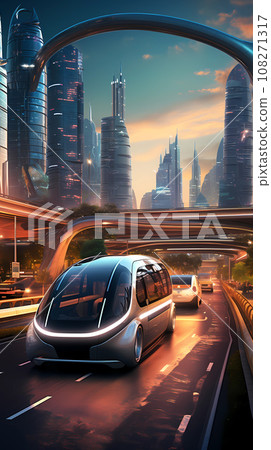 Futuristic City Advanced Transportation Realistic Illustration 108271317