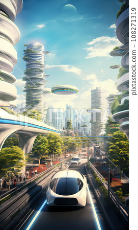 Futuristic City Advanced Transportation Realistic Illustration 108271319