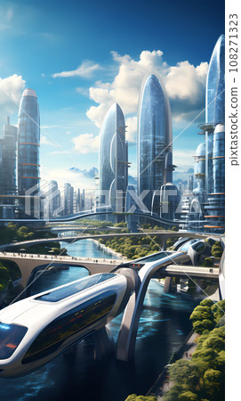 Futuristic City Advanced Transportation Realistic Illustration Futuristic City Advanced Transportation Realistic Illustration 108271323