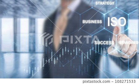 ISO standards quality control assurance warranty business technology concept. ISO standard for quality management of organizations with an auditor or manager in background 108271533