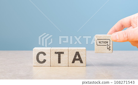 Call To Action CTA, Business Acronym Concept on wooden cubes. Call to action in advertising and communication concept. copy space 108271543
