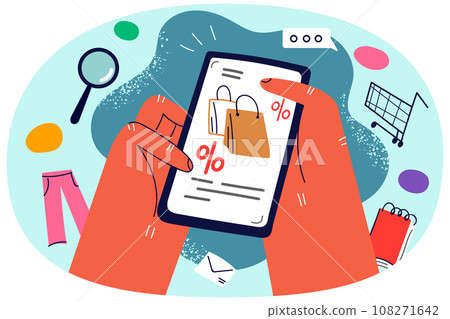 Person buying clothes online on cellphone Person buying clothes online on cellphone 108271642