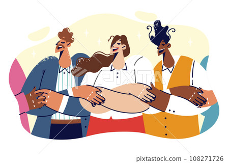 Friendly people holding hands demonstrating unity and cohesion thanks to collaboration or coworking Friendly people holding hands demonstrating unity and cohesion thanks to collaboration or coworking 108271726