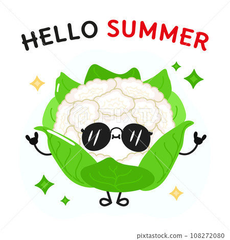 Cauliflower character. Hello summer card. Vector hand drawn cartoon kawaii character illustration icon. Isolated on white background Cauliflower character concept Cauliflower character. Hello summer card. Vector hand drawn cartoon kawaii character illustration icon. Isolated on white background Cauliflower character concept 108272080