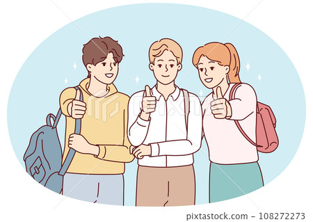 Smiling students show thumbs up 108272273