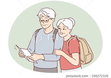 Smiling mature couple look at map traveling 108272326