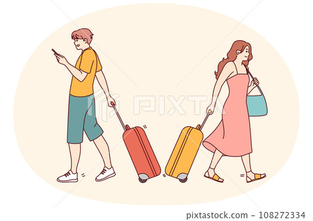 People with suitcases in airport People with suitcases in airport 108272334