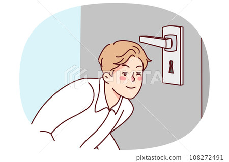 Suspicious man look in door hole 108272491