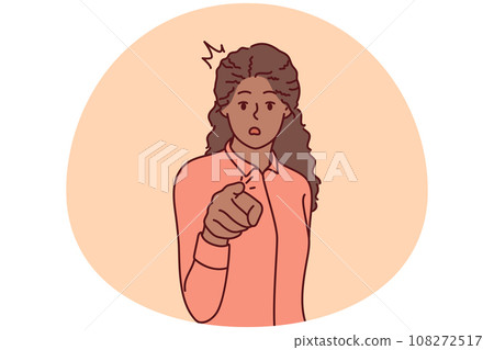 Amazed black woman point at screen 108272517