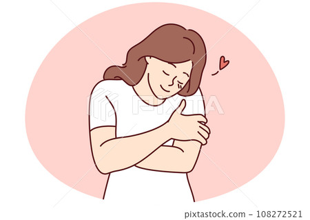 Happy girl hug herself Happy girl hug herself 108272521